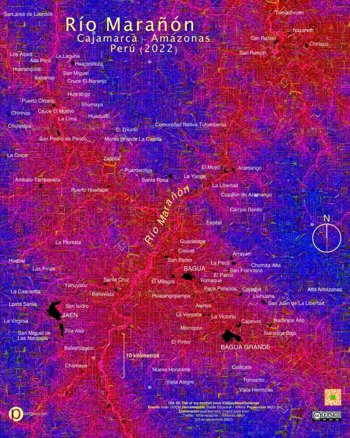 Cartografía experimental: relieve del norte de Perú con textura creada por IA y Aster GDEM
