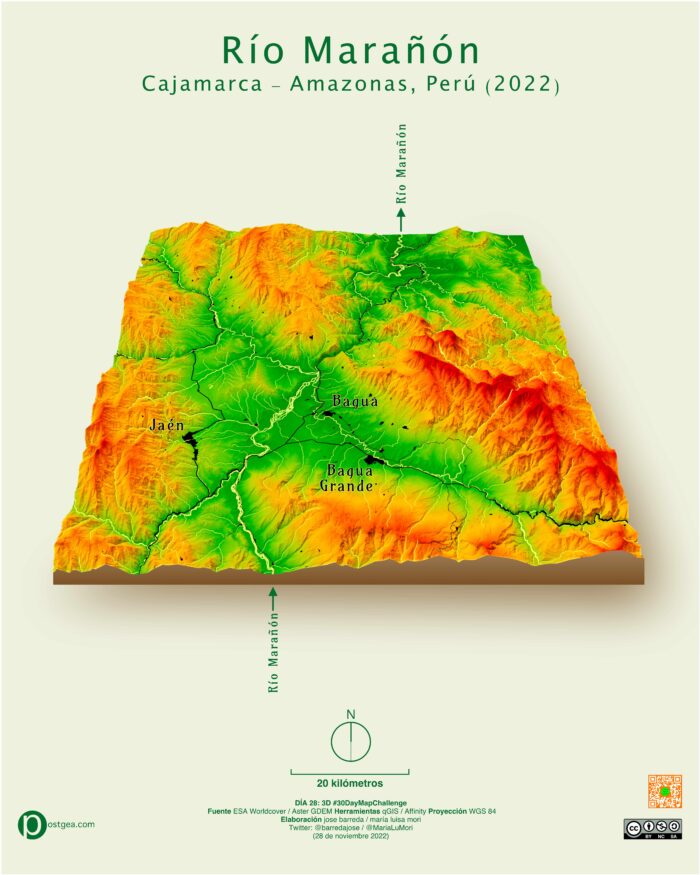 Rio Marañón Cajamarca Amazonas mapa relieve 3d 