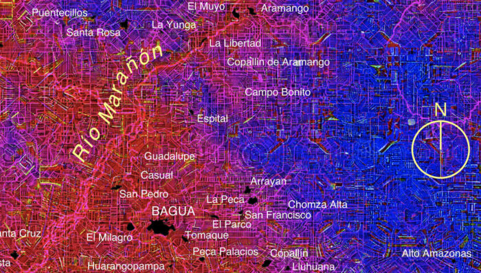 Zoom Cartografía experimental: relieve del norte de Perú con textura creada por IA y Aster GDEM