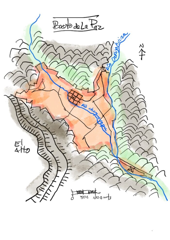 Dibujo a mano de Mapa de La Paz Bolivia